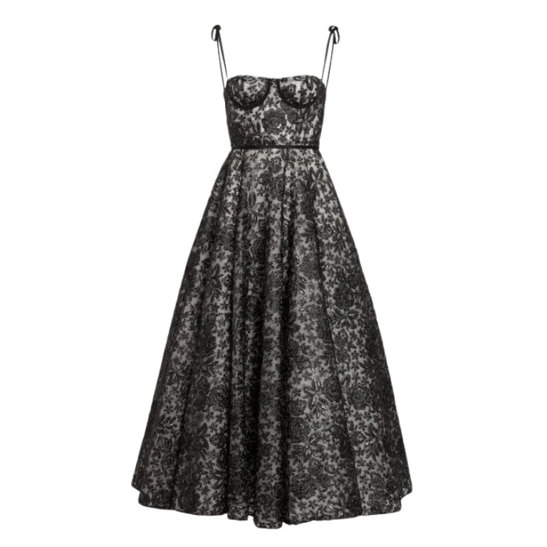 Giambattista Valli Midi Corset Dress With Shimmering Black Embroidery - Giambattista Valli Dresses - Romantic Couture - Shop at Luxury Shoes 