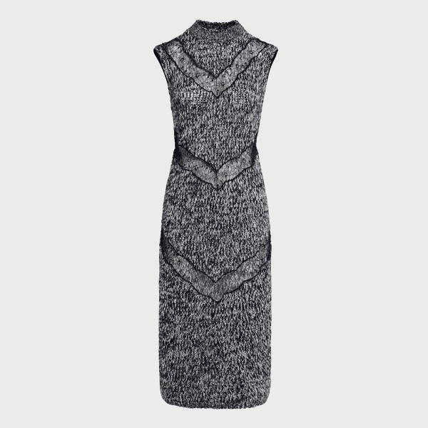 Giambattista Valli Midi Gray Wool Dress With Black Lace Details - Giambattista Valli Dresses - Romantic Couture - Shop at Luxury Shoes 