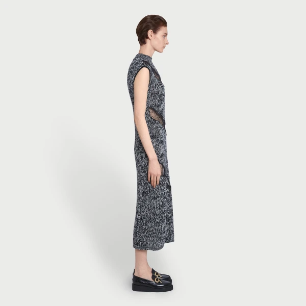 Giambattista Valli Midi Gray Wool Dress With Black Lace Details - Giambattista Valli Dresses - Romantic Couture - Shop at Luxury Shoes 