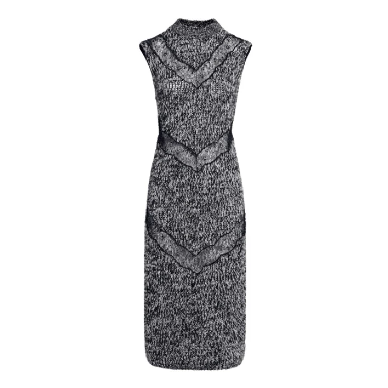 Giambattista Valli Midi Gray Wool Dress With Black Lace Details - Giambattista Valli Dresses - Romantic Couture - Shop at Luxury Shoes 