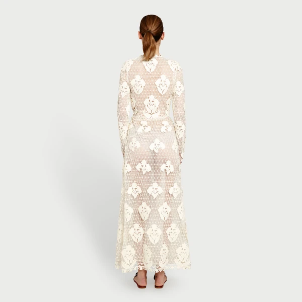 Giambattista Valli Midi Ivory Macrame Dress In Wool - Giambattista Valli Dresses - Romantic Couture - Shop at Luxury Shoes 
