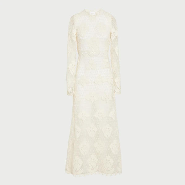 Giambattista Valli Midi Ivory Macrame Dress In Wool - Giambattista Valli Dresses - Romantic Couture - Shop at Luxury Shoes 