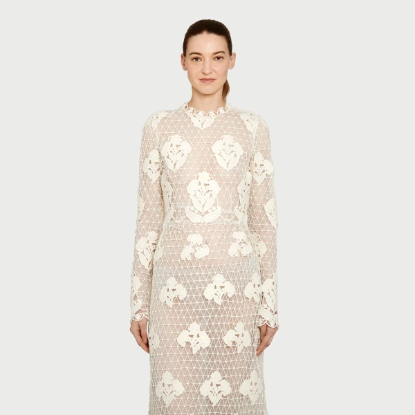 Giambattista Valli Midi Ivory Macrame Dress In Wool - Giambattista Valli Dresses - Romantic Couture - Shop at Luxury Shoes 