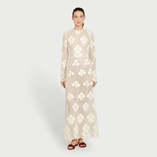 Giambattista Valli Midi Ivory Macrame Dress In Wool - Giambattista Valli Dresses - Romantic Couture - Shop at Luxury Shoes 