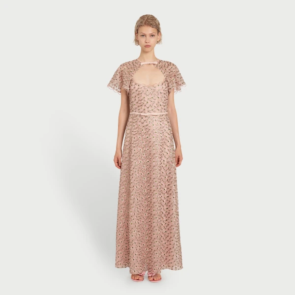 Giambattista Valli Midi Pale Pink Dress With Embroidered Daisies - Giambattista Valli Dresses - Romantic Couture - Shop at Luxury Shoes 