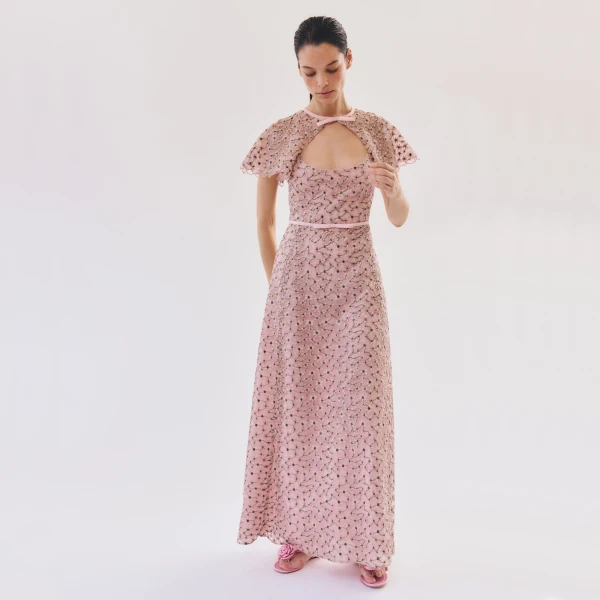 Giambattista Valli Midi Pale Pink Dress With Embroidered Daisies - Giambattista Valli Dresses - Romantic Couture - Shop at Luxury Shoes 
