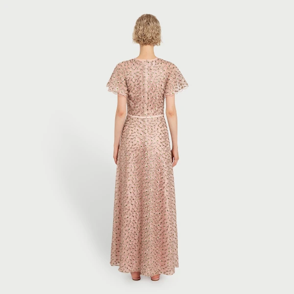 Giambattista Valli Midi Pale Pink Dress With Embroidered Daisies - Giambattista Valli Dresses - Romantic Couture - Shop at Luxury Shoes 