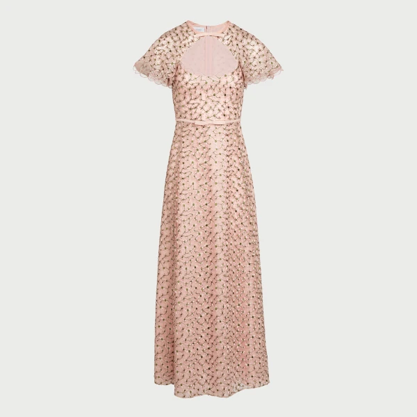 Giambattista Valli Midi Pale Pink Dress With Embroidered Daisies - Giambattista Valli Dresses - Romantic Couture - Shop at Luxury Shoes 