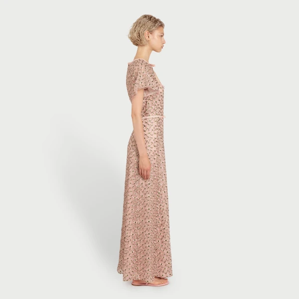 Giambattista Valli Midi Pale Pink Dress With Embroidered Daisies - Giambattista Valli Dresses - Romantic Couture - Shop at Luxury Shoes 