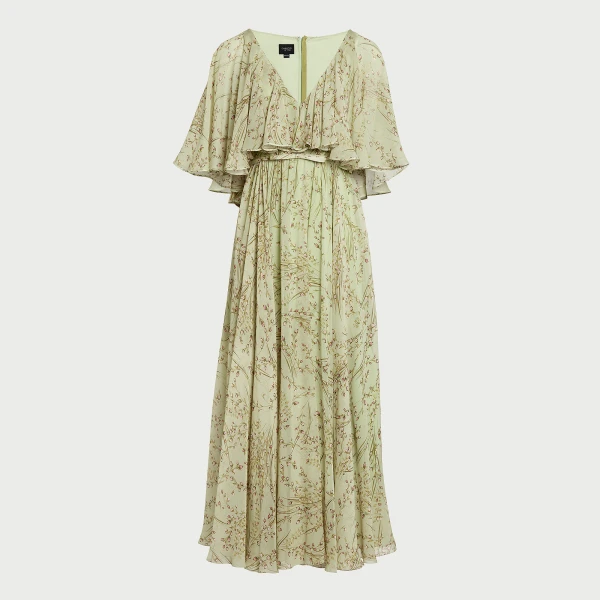 Giambattista Valli Midi Wild Flowers Green Silk Dress With Cape - Giambattista Valli Dresses - Romantic Couture - Shop at Luxury Shoes 