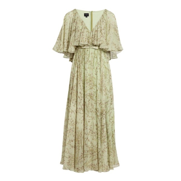 Giambattista Valli Midi Wild Flowers Green Silk Dress With Cape - Giambattista Valli Dresses - Romantic Couture - Shop at Luxury Shoes 
