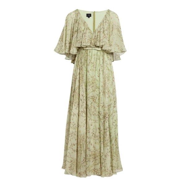 Giambattista Valli Midi Wild Flowers Green Silk Dress With Cape - Giambattista Valli Dresses - Romantic Couture - Shop at Luxury Shoes 