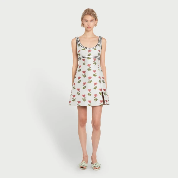 Giambattista Valli Mini Blue Floral Jacquard Dress - Giambattista Valli Dresses - Romantic Couture - Shop at Luxury Shoes 