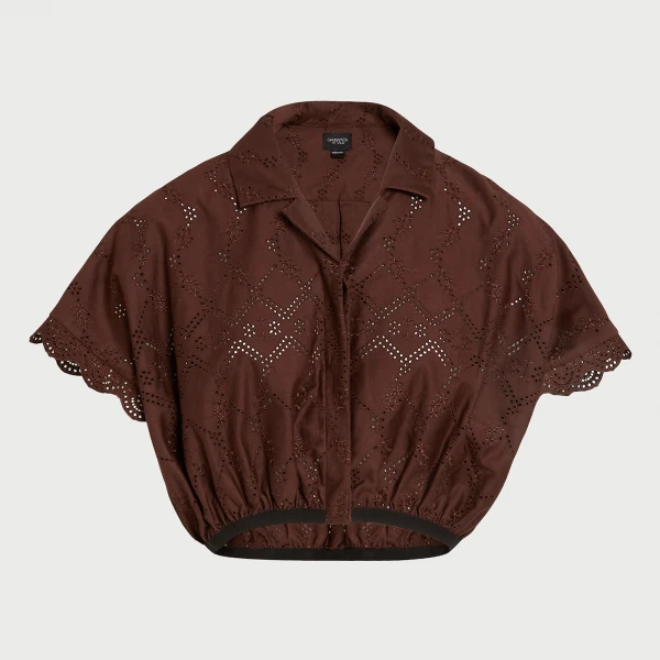 Giambattista Valli Mini Brown Pointelle Blouse - Giambattista Valli Tops - Romantic Couture - Shop at Luxury Shoes 