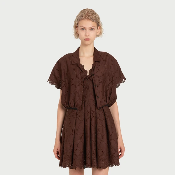Giambattista Valli Mini Brown Pointelle Blouse - Giambattista Valli Tops - Romantic Couture - Shop at Luxury Shoes 