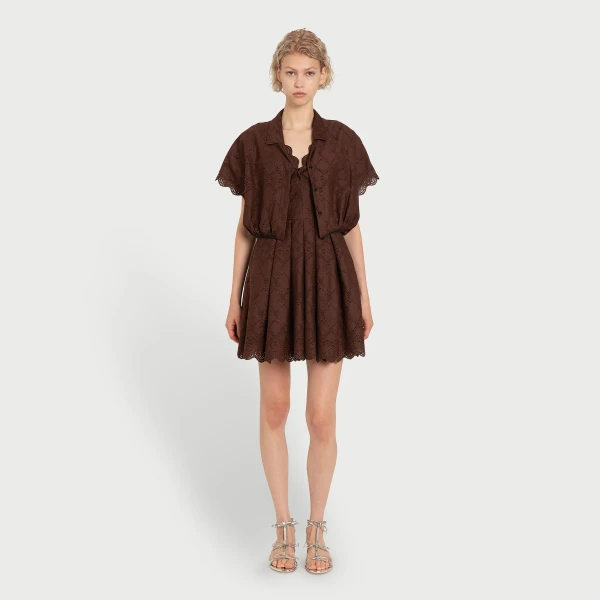 Giambattista Valli Mini Brown Pointelle Blouse - Giambattista Valli Tops - Romantic Couture - Shop at Luxury Shoes 