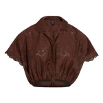 Giambattista Valli Mini Brown Pointelle Blouse - Giambattista Valli Tops - Romantic Couture - Shop at Luxury Shoes 