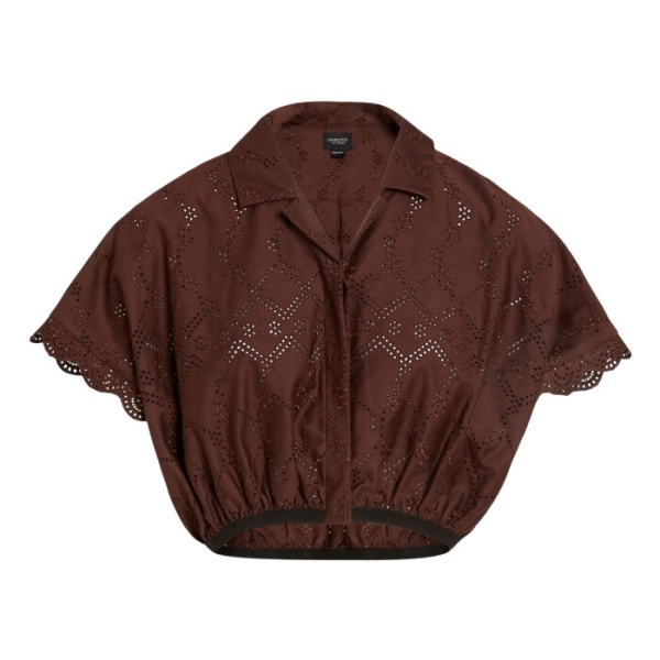 Giambattista Valli Mini Brown Pointelle Blouse - Giambattista Valli Tops - Romantic Couture - Shop at Luxury Shoes 