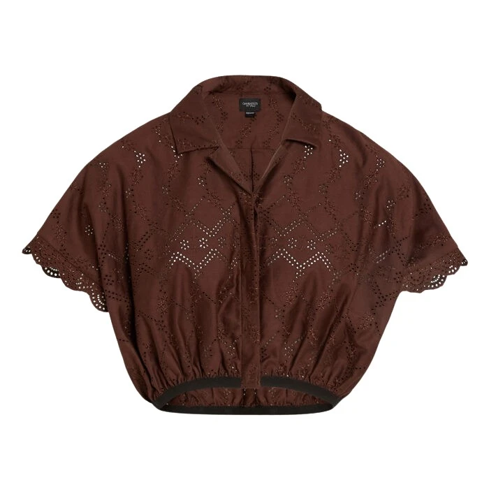 Mini-Brown-Pointelle-Blouse-Giambattista-Valli-Tops-788205_nobg Giambattista Valli Mini Brown Pointelle Blouse - Giambattista Valli Tops - Romantic Couture - Shop at Luxury Shoes
