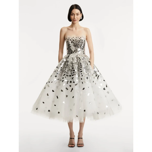 Oscar de la Renta Mirrored Mosaic Cocktail Dress - Oscar de la Renta Dresses - American Couture - Shop at Luxury Shoes 
