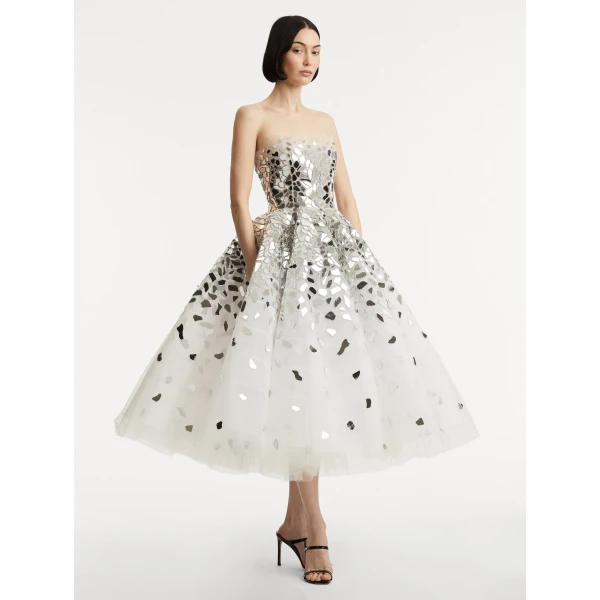 Oscar de la Renta Mirrored Mosaic Cocktail Dress - Oscar de la Renta Dresses - American Couture - Shop at Luxury Shoes 