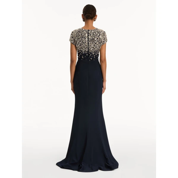 Oscar de la Renta Mosaic Crystal Embroidered Cady Gown - Oscar de la Renta Dresses - American Couture - Shop at Luxury Shoes 