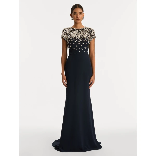 Oscar de la Renta Mosaic Crystal Embroidered Cady Gown - Oscar de la Renta Dresses - American Couture - Shop at Luxury Shoes 