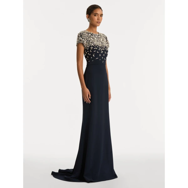 Oscar de la Renta Mosaic Crystal Embroidered Cady Gown - Oscar de la Renta Dresses - American Couture - Shop at Luxury Shoes 