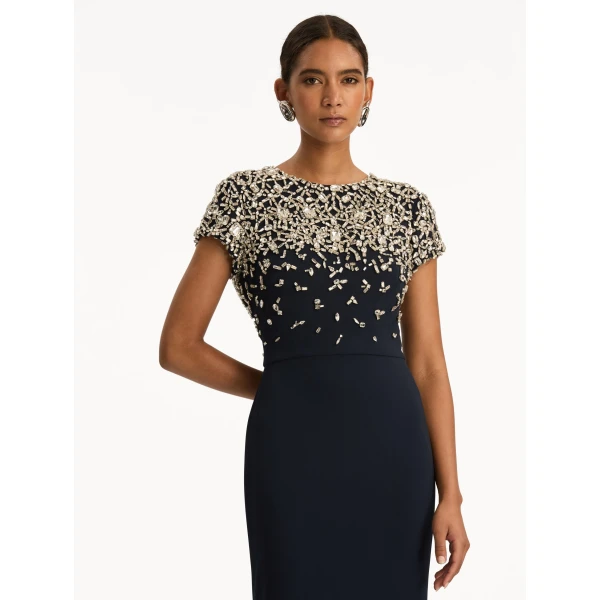 Oscar de la Renta Mosaic Crystal Embroidered Cady Gown - Oscar de la Renta Dresses - American Couture - Shop at Luxury Shoes 