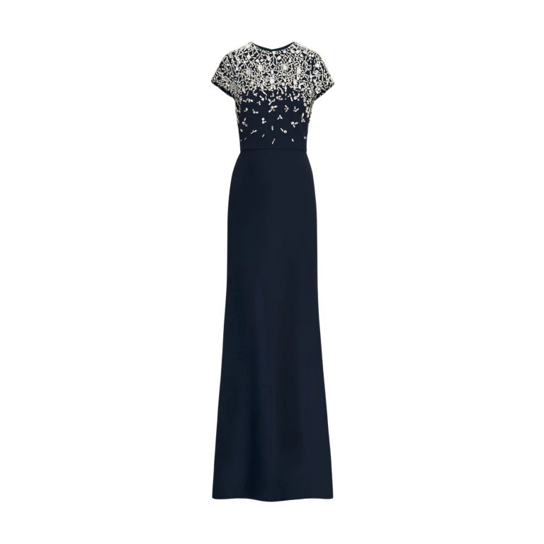 Oscar de la Renta Mosaic Crystal Embroidered Cady Gown - Oscar de la Renta Dresses - American Couture - Shop at Luxury Shoes 