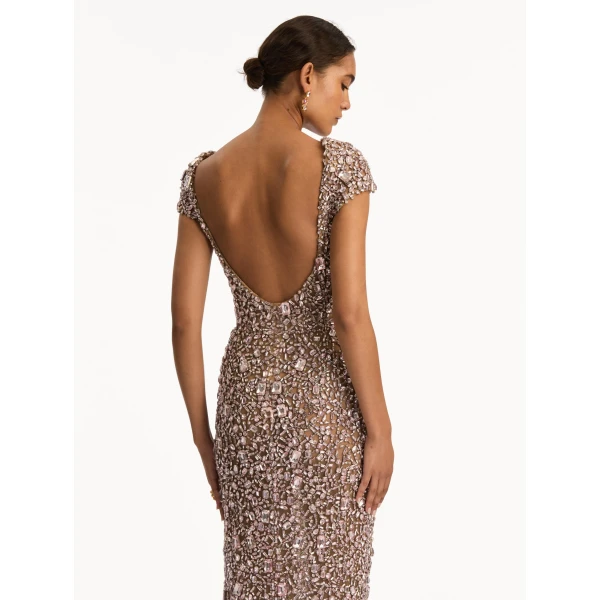 Oscar de la Renta Mosaic Crystal Embroidered Gown - Oscar de la Renta Dresses - American Couture - Shop at Luxury Shoes 