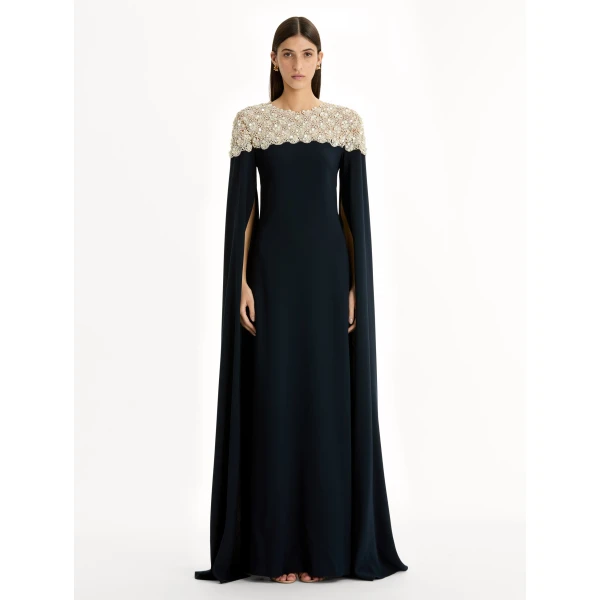 Oscar de la Renta Mother of Pearl Embroidered Caftan - Oscar de la Renta Dresses - American Couture - Shop at Luxury Shoes 