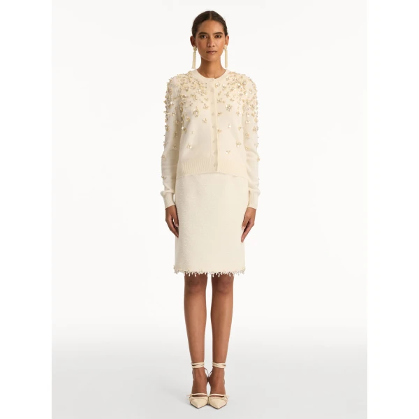 Oscar de la Renta Mother of Pearl Embroidered Cardigan - Oscar de la Renta Knitwear - American Couture - Shop at Luxury Shoes 