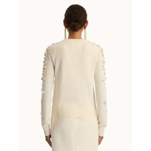 Oscar de la Renta Mother of Pearl Embroidered Cardigan - Oscar de la Renta Knitwear - American Couture - Shop at Luxury Shoes 