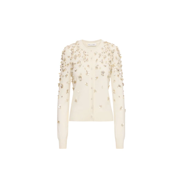 Oscar de la Renta Mother of Pearl Embroidered Cardigan - Oscar de la Renta Knitwear - American Couture - Shop at Luxury Shoes 