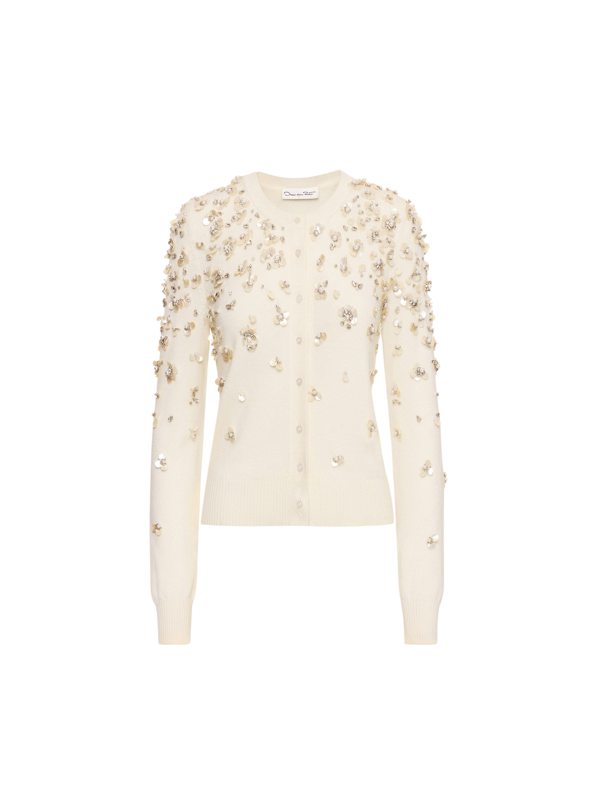 Oscar de la Renta Mother of Pearl Embroidered Cardigan