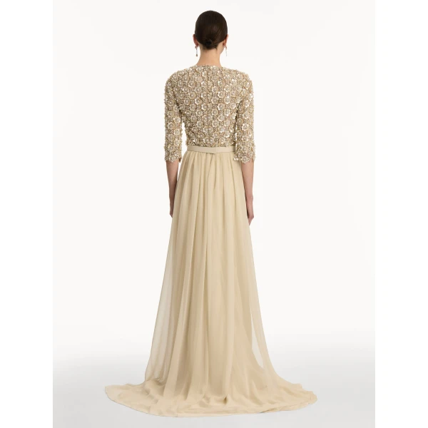 Oscar de la Renta Mother of Pearl Embroidered Gown - Oscar de la Renta Dresses - American Couture - Shop at Luxury Shoes 