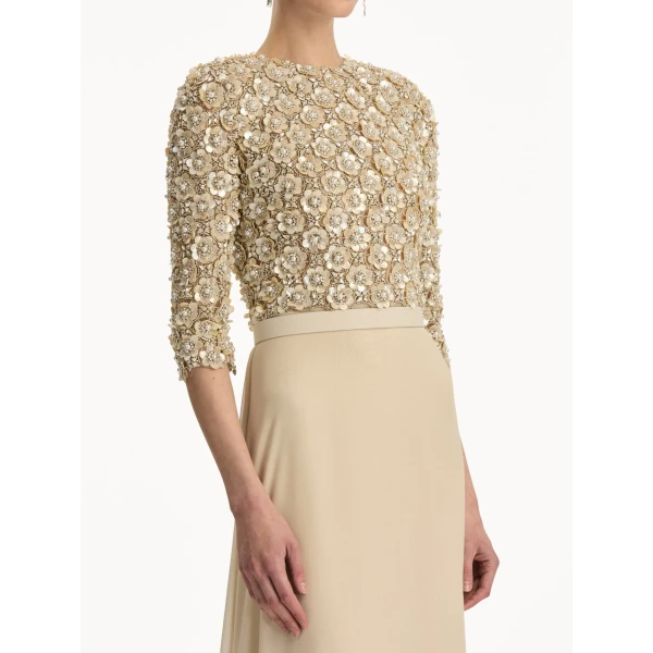 Oscar de la Renta Mother of Pearl Embroidered Gown - Oscar de la Renta Dresses - American Couture - Shop at Luxury Shoes 