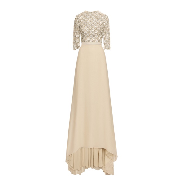 Oscar de la Renta Mother of Pearl Embroidered Gown - Oscar de la Renta Dresses - American Couture - Shop at Luxury Shoes 