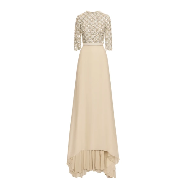 Oscar de la Renta Mother of Pearl Embroidered Gown - Oscar de la Renta Dresses - American Couture - Shop at Luxury Shoes 