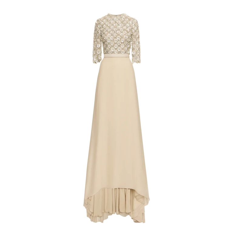 Oscar de la Renta Mother of Pearl Embroidered Gown - Oscar de la Renta Dresses - American Couture - Shop at Luxury Shoes 