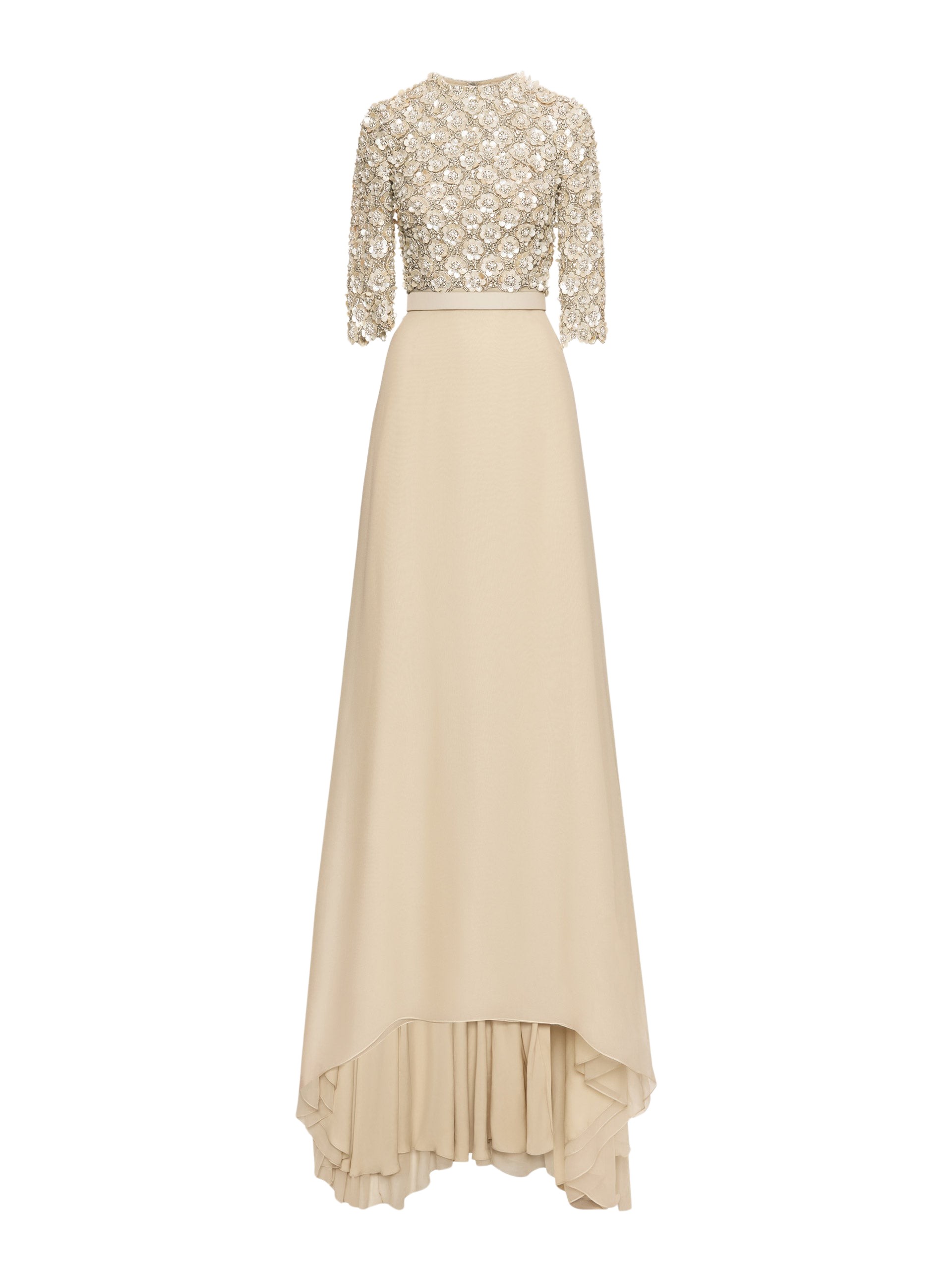 Oscar de la Renta Mother of Pearl Embroidered Gown - Oscar de la Renta Dresses - American Couture - Shop at Luxury Shoes 