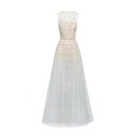 Oscar de la Renta Mother of Pearl Embroidered Illusion Gown - Oscar de la Renta Dresses - American Couture - Shop at Luxury Shoes 