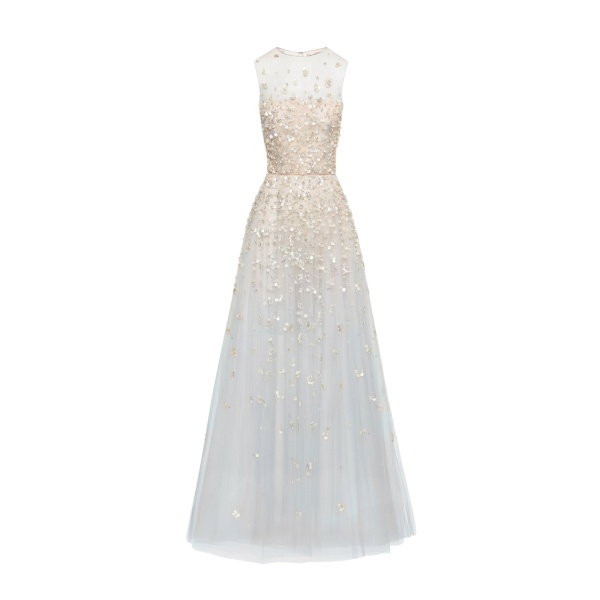 Oscar de la Renta Mother of Pearl Embroidered Illusion Gown - Oscar de la Renta Dresses - American Couture - Shop at Luxury Shoes 
