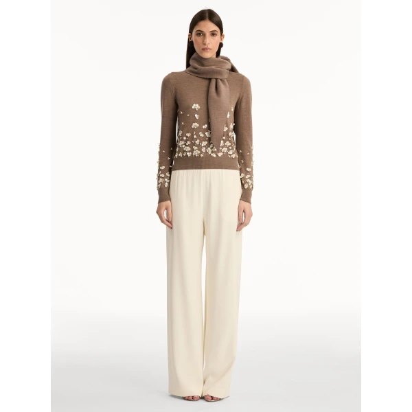 Oscar de la Renta Mother of Pearl Embroidered Pullover with Scarf - Oscar de la Renta Knitwear - American Couture - Shop at Luxury Shoes 