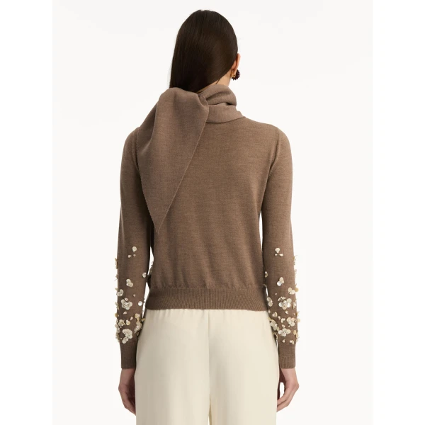 Oscar de la Renta Mother of Pearl Embroidered Pullover with Scarf - Oscar de la Renta Knitwear - American Couture - Shop at Luxury Shoes 