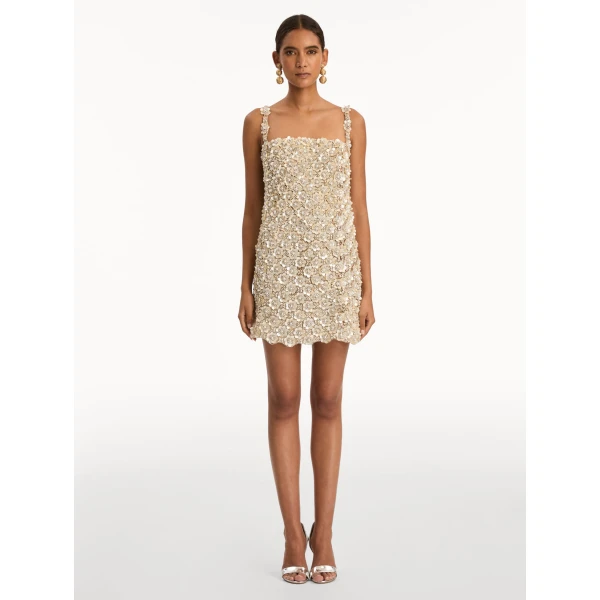 Oscar de la Renta Mother of Pearl Embroidered Shift Dress - Oscar de la Renta Dresses - American Couture - Shop at Luxury Shoes 