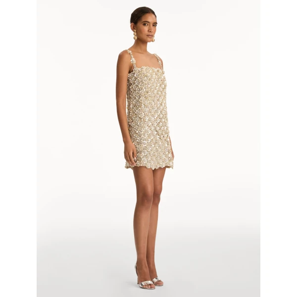Oscar de la Renta Mother of Pearl Embroidered Shift Dress - Oscar de la Renta Dresses - American Couture - Shop at Luxury Shoes 