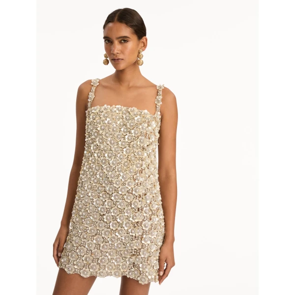 Oscar de la Renta Mother of Pearl Embroidered Shift Dress - Oscar de la Renta Dresses - American Couture - Shop at Luxury Shoes 