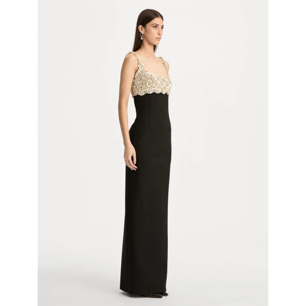 Oscar de la Renta Mother of Pearl Embroidered Sleeveless Gown - Oscar de la Renta Dresses - American Couture - Shop at Luxury Shoes 